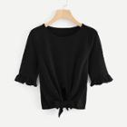 Shein Frill Trim Knot Front Tee