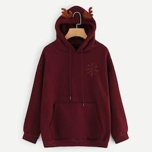 Shein Snowflake And Letter Embroidered Hooded Sweatshirt