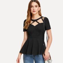 Shein Cut Out Neck Solid Peplum Top
