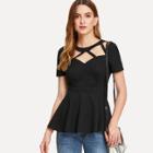 Shein Cut Out Neck Solid Peplum Top