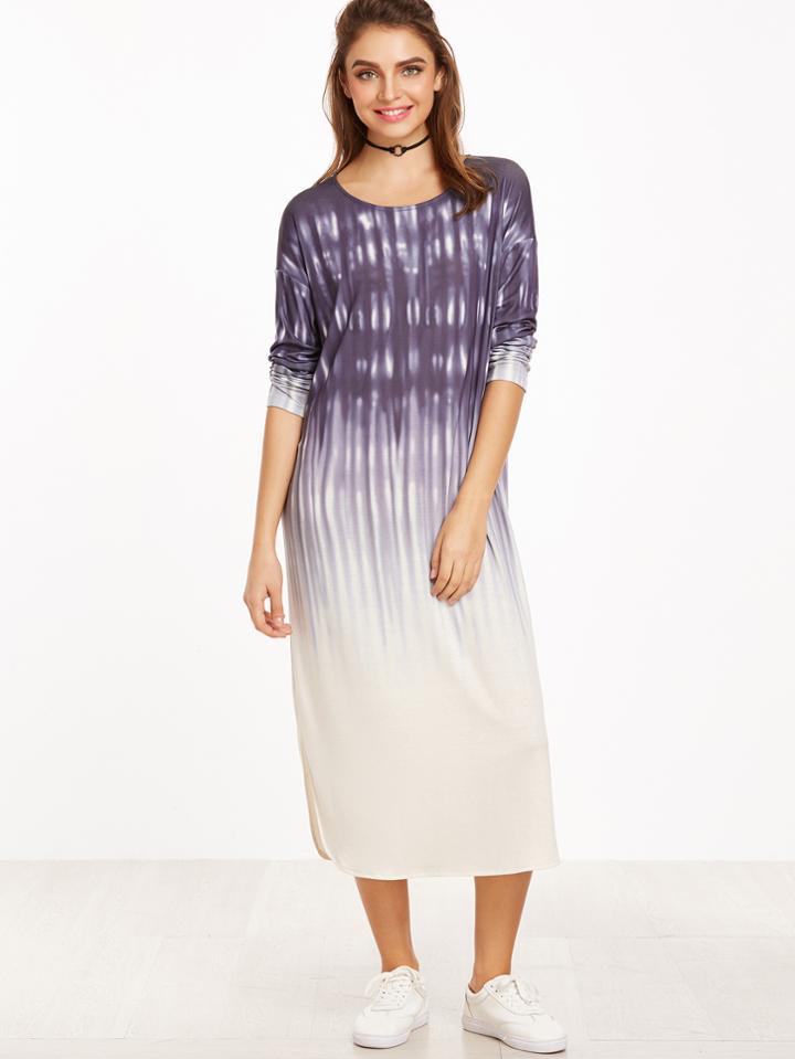 Shein Ombre Drop Shoulder Curved Hem Tee Dress
