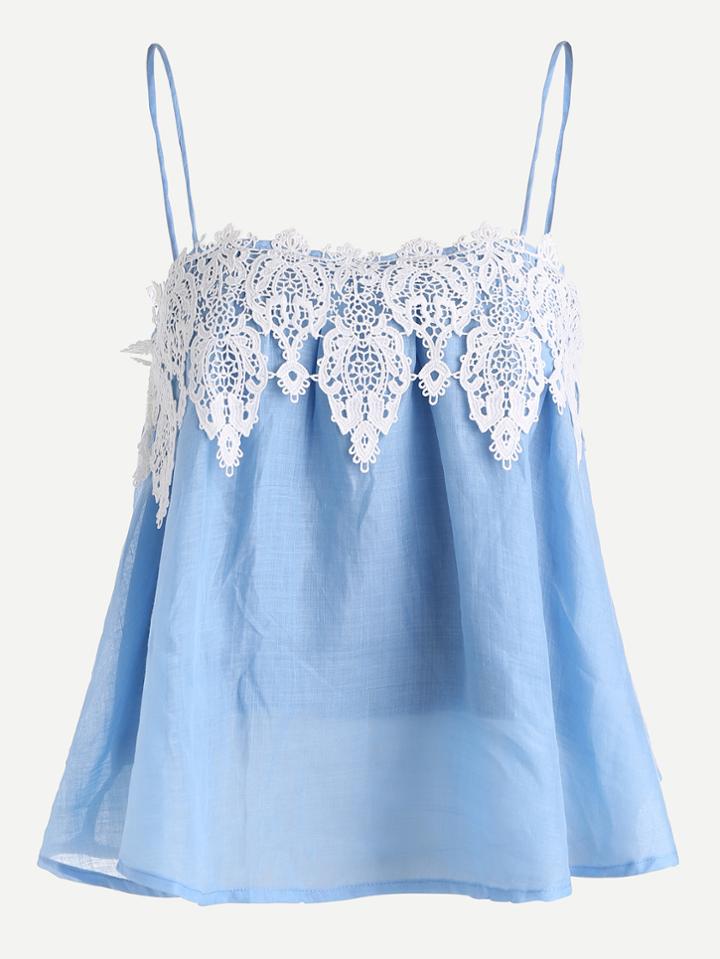 Shein Contrast Lace Applique Trapeze Cami Top