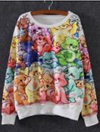 Shein Multicolor Round Neck Cartoon Bear Print Sweatshirt