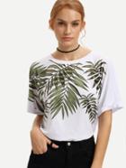 Shein White Bamboo Print Rolled-up T-shirt