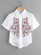Shein Flower Embroidery Short Sleeve Blouse