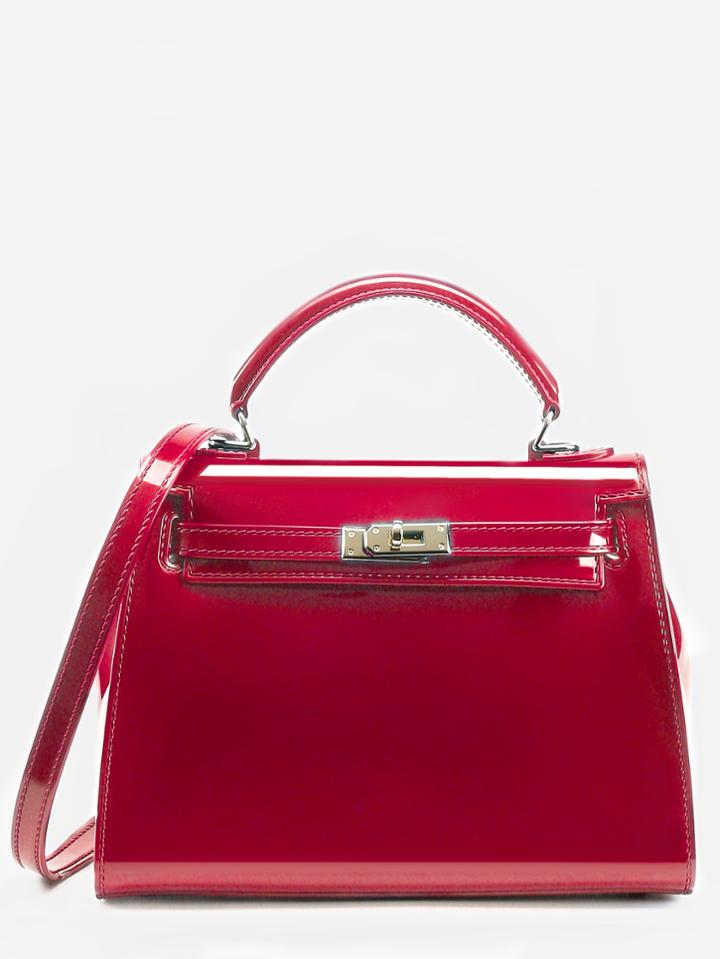 Shein Red Turnlock Strap Closure Plastic Satchel Bag