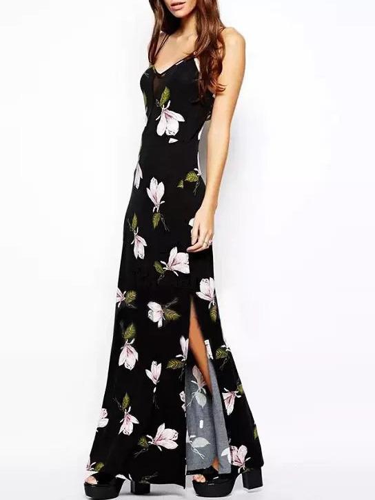 Shein Spaghetti Strap Floral Print Split Dress