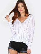 Shein Overlap Stripe Long Sleeve Top White
