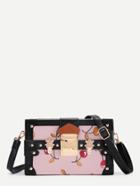 Shein Cherry Embroidery Box Shaped Pu Shoulder Bag