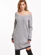 Shein Grey Contrast Trim Drop Shoulder Sweater Dress