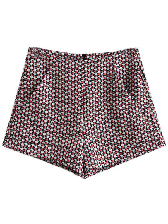 Shein Multicolor Pockets Zipper Back Houndstooth Shorts