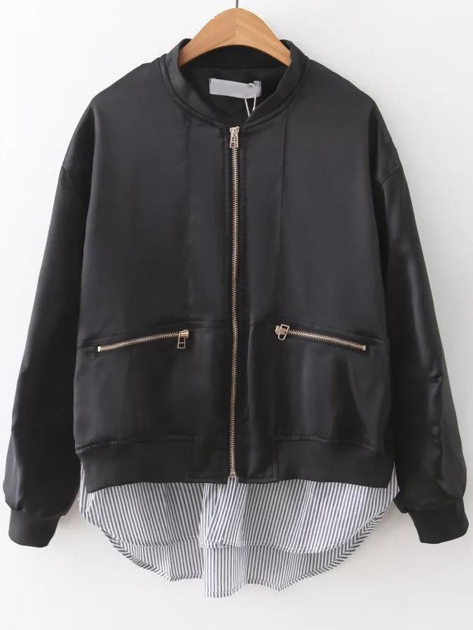 Shein Black Striped 2 In 1 Zipper Jacket