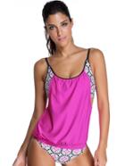 Shein Hot Pink Printed Cross Back Tankini Set