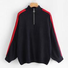 Shein Stripe Sleeve O-ring Zipper Jumper