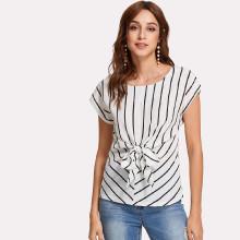 Shein Knotted Front Striped Chiffon Top