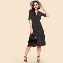 Shein Plaid Zip Button Sleeve Dress