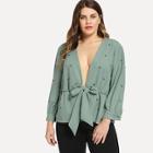 Shein Plus Pearl Beading Knot Front Peplum Top