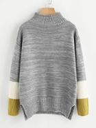 Shein Striped Sleeve Vented Side Space Dye Jumper