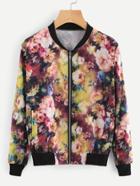 Shein Contrast Ribbed Trim Florals Jacket