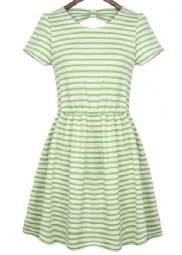Rosewe Enchanting Stripe Print Short Sleeve A Line Dress