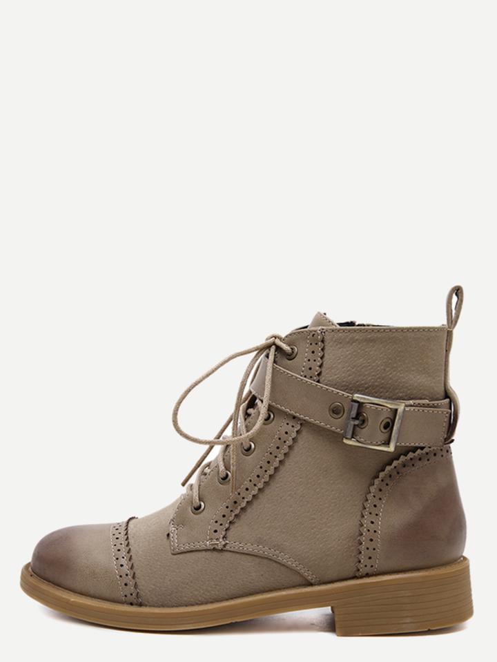 Shein Apricot Distressed Cap Toe Ankle Strap Martin Boots