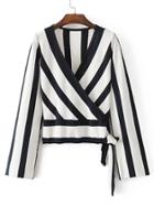 Shein Surplice Front Vertical Striped Tie Detail Wrap Knitwear