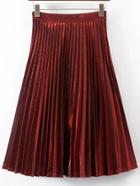 Shein Burgundy Pleated A Line Midi Skirt