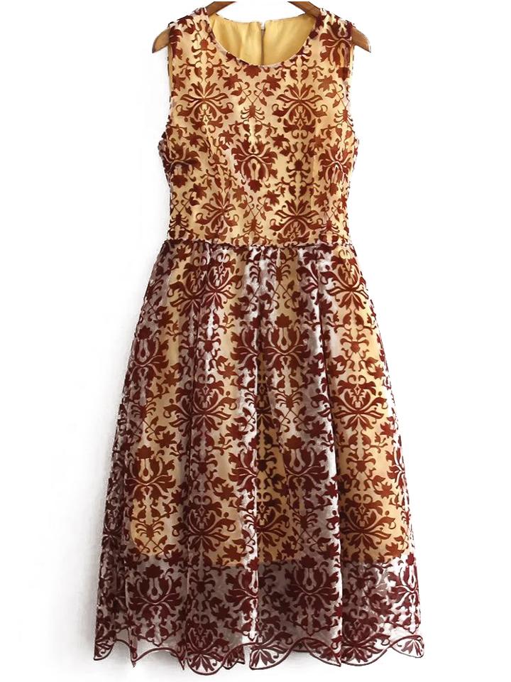 Shein Yellow Sleeveless Floral Lace Dress