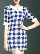 Shein Blue Lapel Plaid Sheath Dress