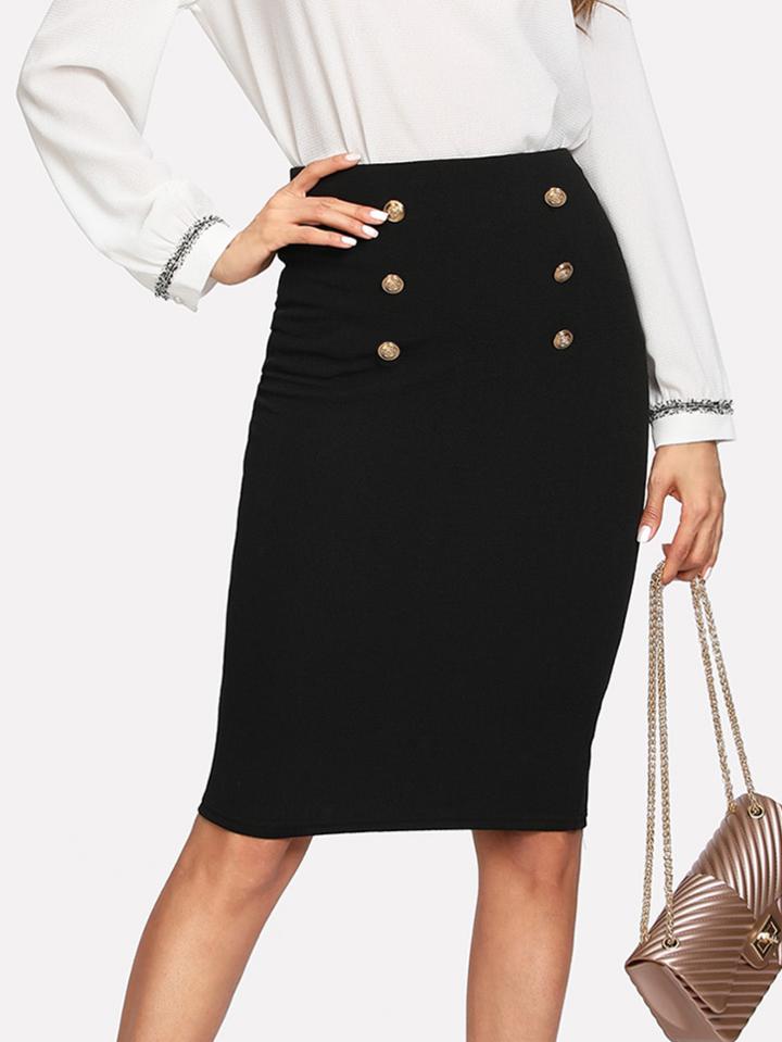 Shein Double Button Pencil Skirt