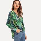 Shein Crisscross Neck High Low Tropical Wrap Top