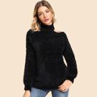 Shein Cut-out High Neck Fuzzy Sweater