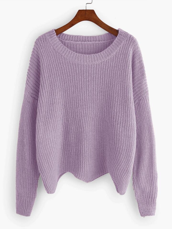 Shein Purple Dropped Shoulder Seam Wave Hem Sweater