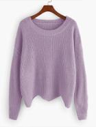 Shein Purple Dropped Shoulder Seam Wave Hem Sweater
