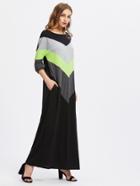 Shein Contrast Cut And Sew Chevron Full Length Dress
