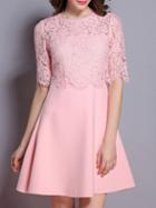 Shein Pink Eyelash Lace Combo A-line Dress