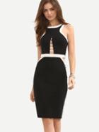 Shein Black And White Cutout Sleeveless Split Sheath Dress