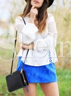 Shein Beige Tie Neck Eyelet Blouse