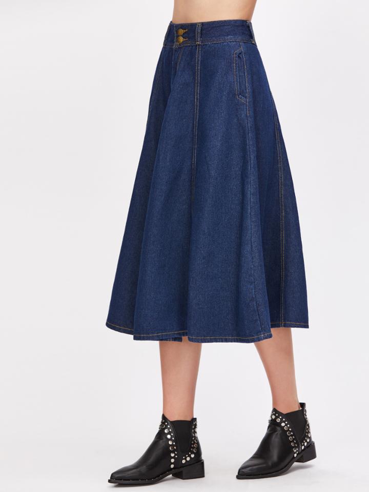 Shein Denim Button Front Swing Skirt