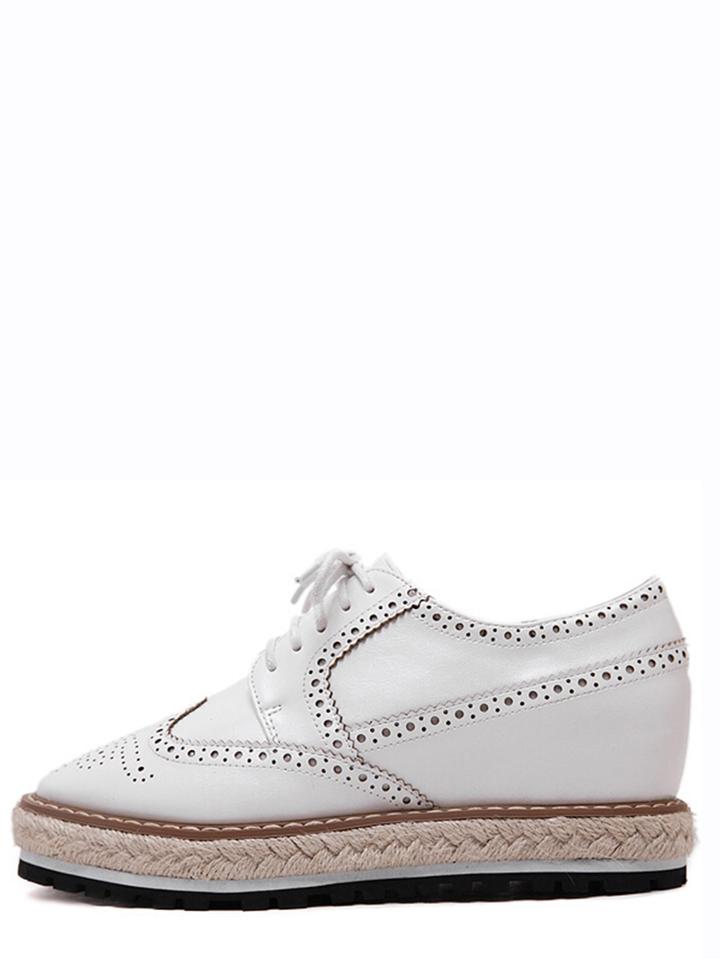 Shein White Lace Up Pierced Wedges
