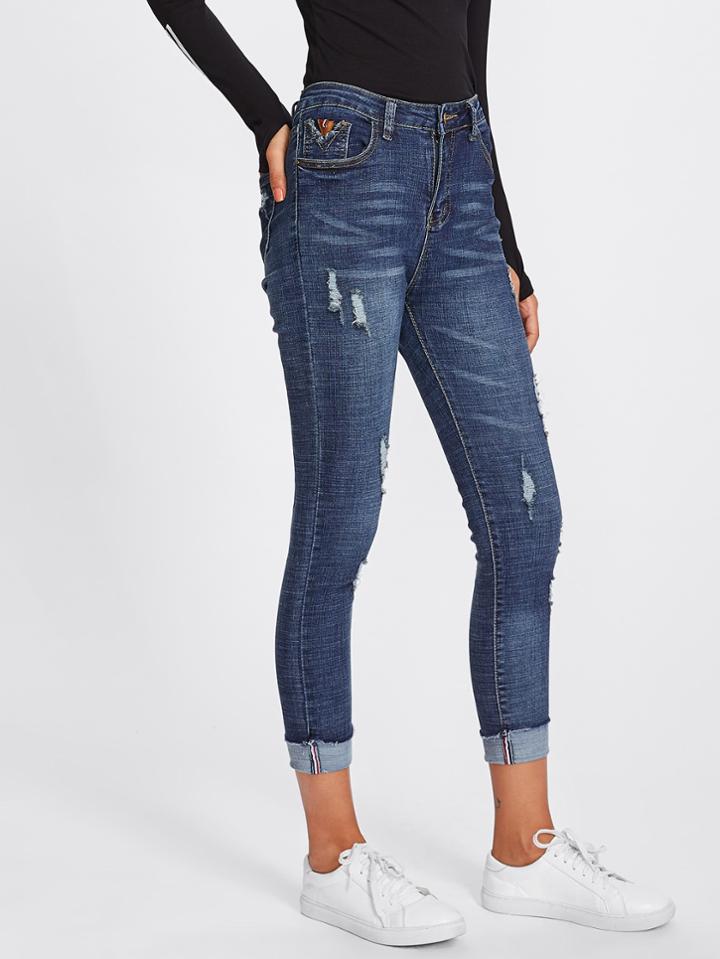 Shein Roll Up Hem Skinny Jeans