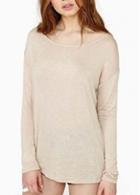 Rosewe Latest Round Neck Open Back Beige Tees For Autumn