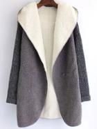 Shein Grey Hooded Long Sleeve Casual Coat