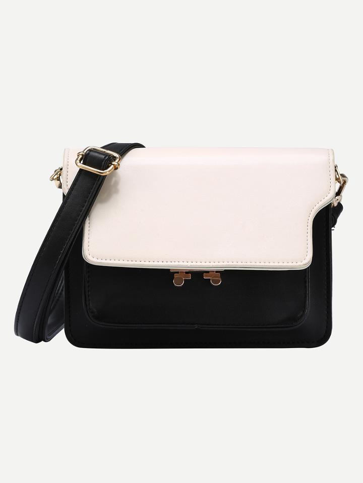Shein Contrast Push-lock Structured Shoulder Bag - Black