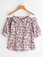 Shein Open Shoulder Ditsy Print Single Breasted Blouse