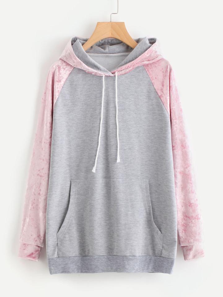 Shein Contrast Panel Sleeve Kangaroo Pocket Sweatshirt