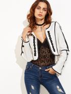 Shein White Lace Trim Buttoned Bell Sleeve Crop Blazer