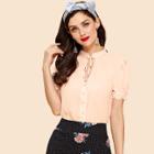 Shein Tied Keyhole Front Scallop Puff Sleeve Blouse