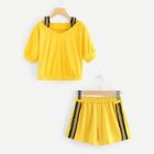 Shein Open Shoulder Top & Stripe Side Shorts