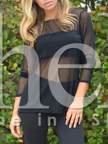 Shein Black Long Sleeve Sheer Blouse